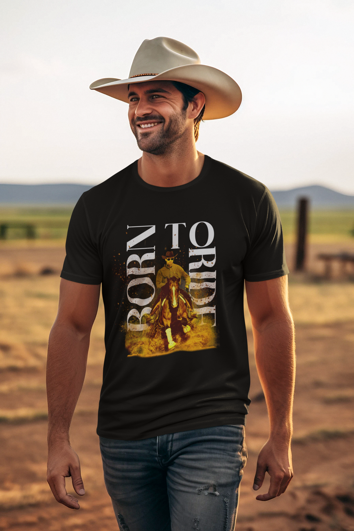 Born to Ride (Reining) - Premium T-Shirt aus Bio-Baumwolle (Frontprint)