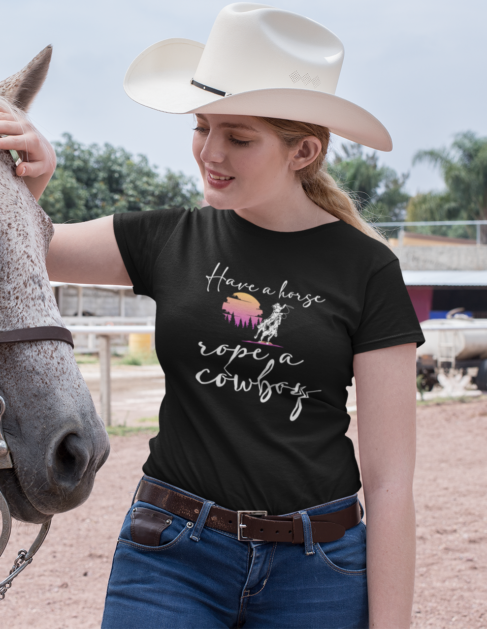 Have a horse rope a cowboy - Damen T-Shirt aus Bio-Baumwolle (Frontprint)