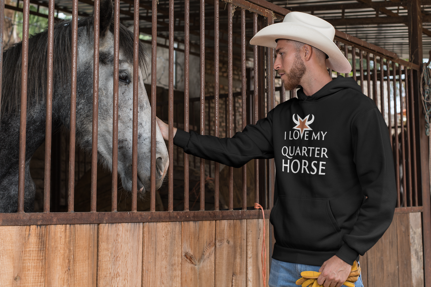 I Love My Quarter Horse (braun) - Oversized Hoodie (Frontprint)