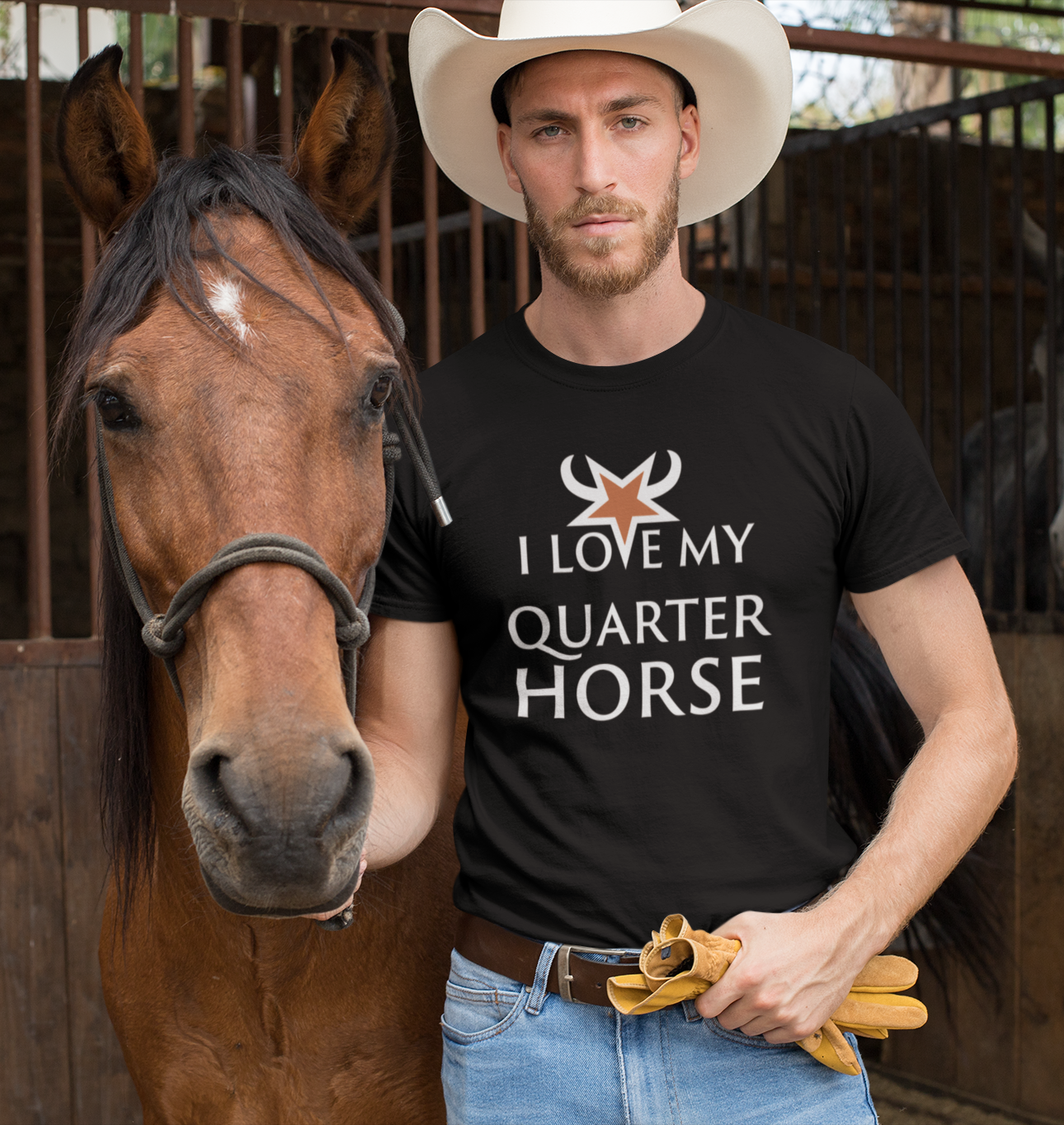 I Love My Quarter Horse (braun) - Premium T-Shirt aus Bio-Baumwolle (Frontprint)