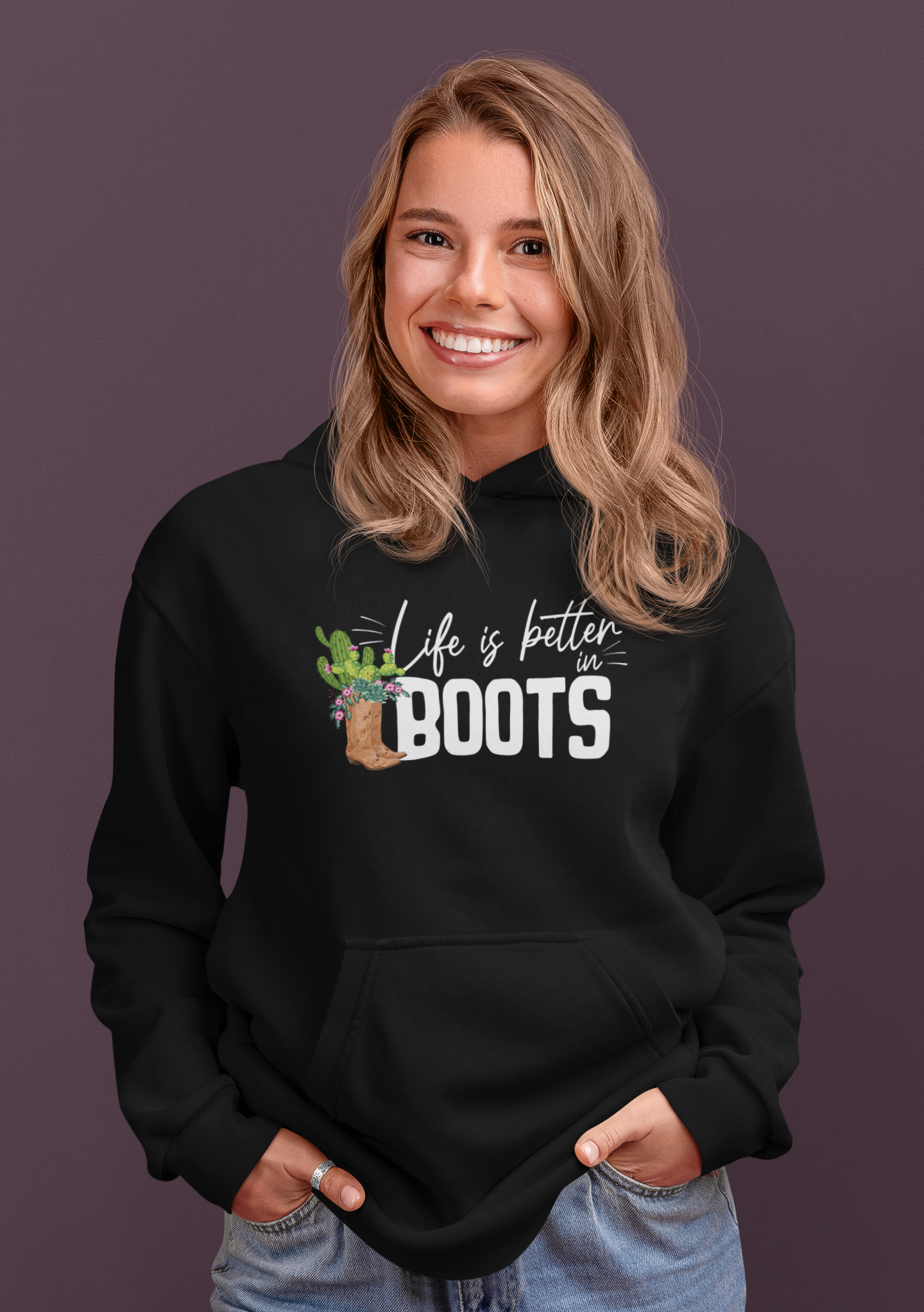 Life is better in boots - Oversized Hoodie (Frontprint)