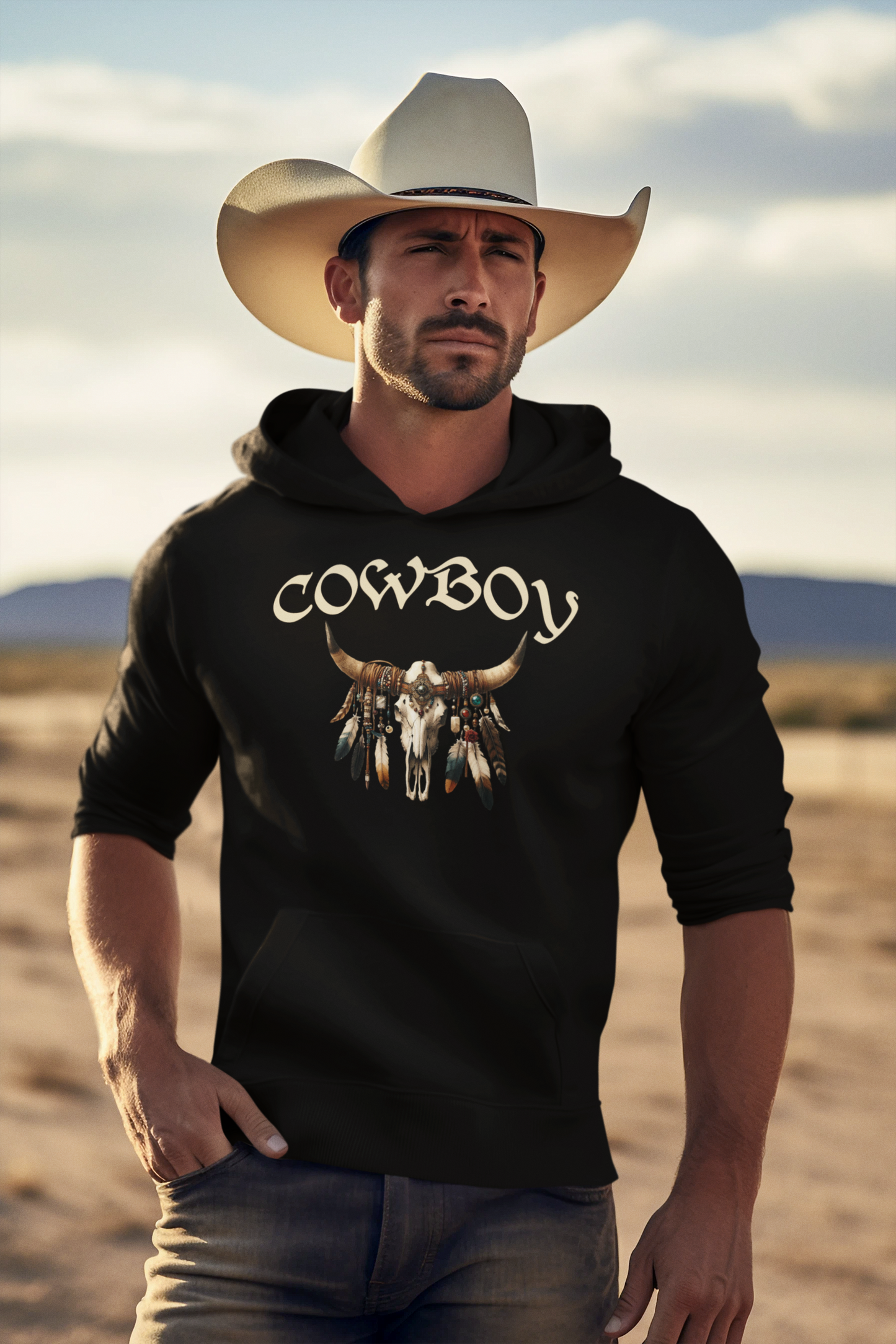 COWBOY (Skull) - Oversized Hoodie (Frontprint)