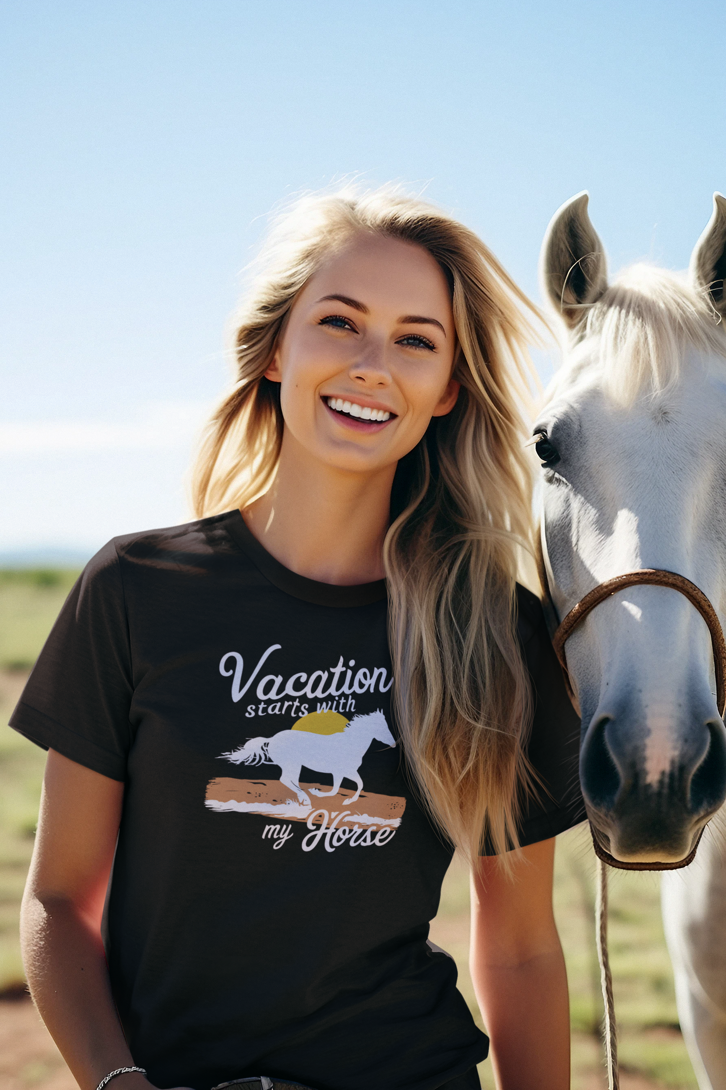 Vacation starts with my Horse - Damen T-Shirt aus Bio-Baumwolle (Frontprint)