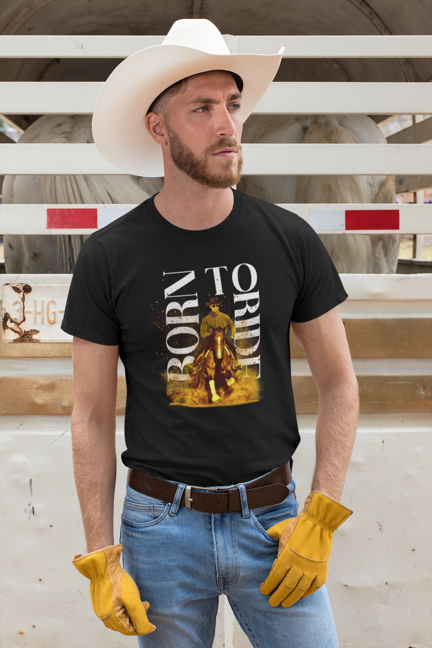 Born to Ride (Reining) - Premium T-Shirt aus Bio-Baumwolle (Frontprint)