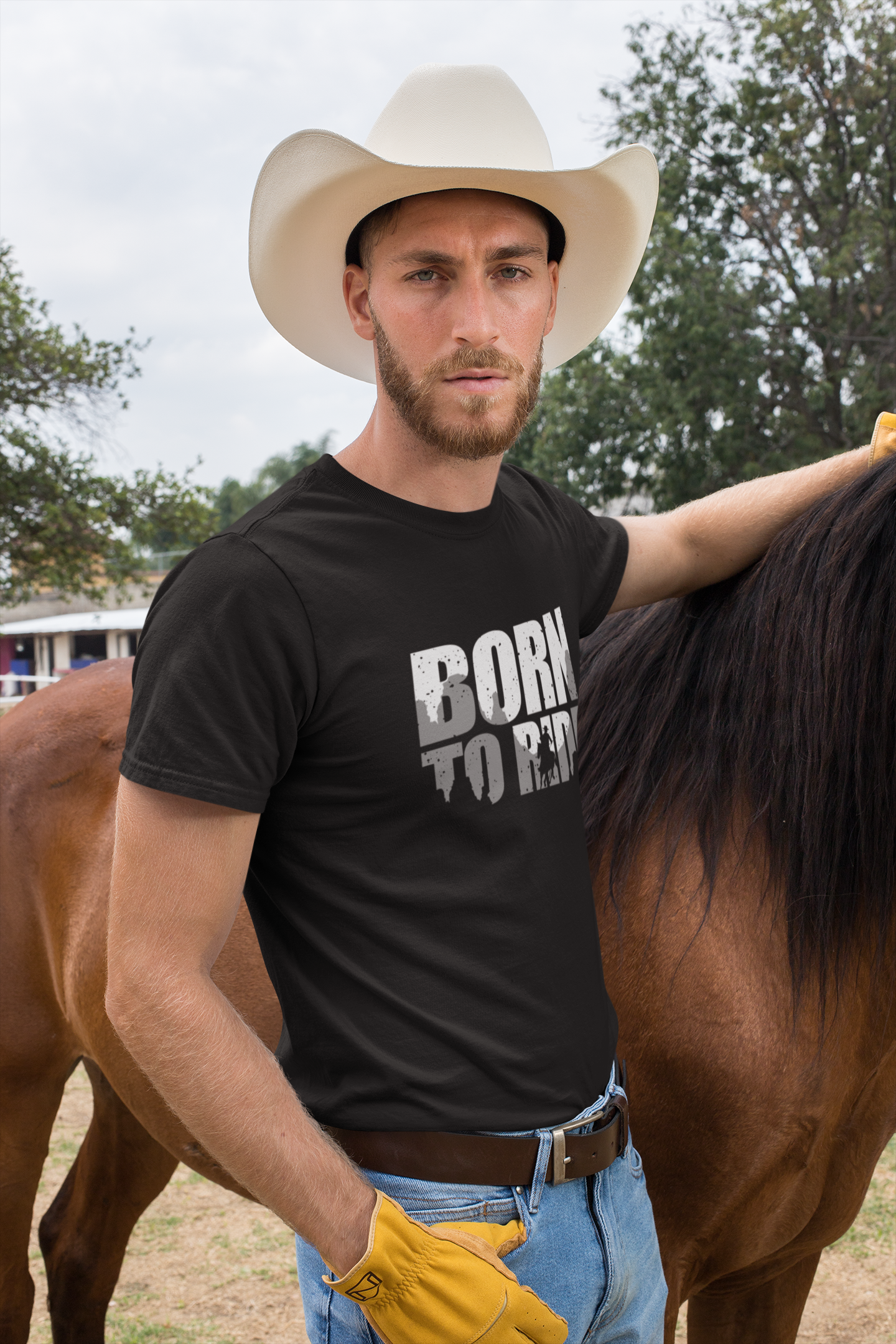 Born to Ride (grau) - Premium T-Shirt aus Bio-Baumwolle (Frontprint)